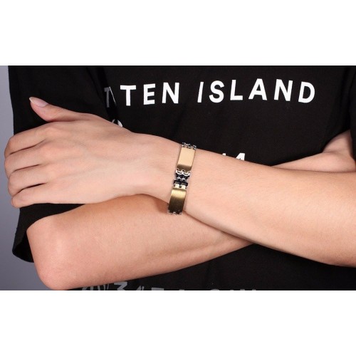 ESCLAVA CINCO CHAPAS EN ACERO Y ORO