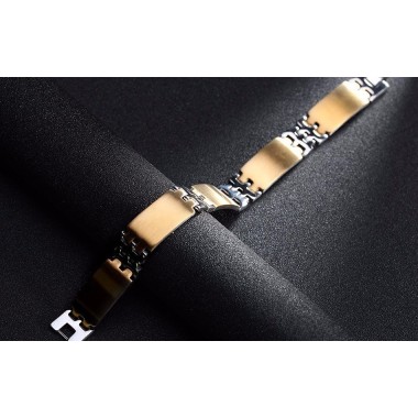 ESCLAVA CINCO CHAPAS EN ACERO Y ORO