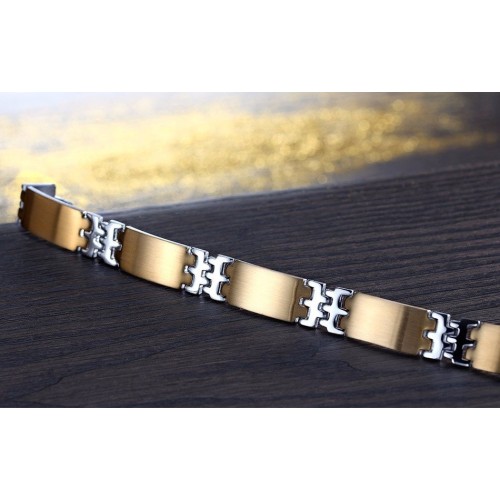 ESCLAVA CINCO CHAPAS EN ACERO Y ORO