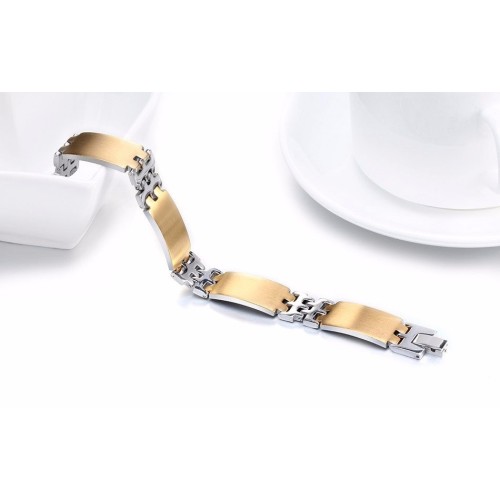 ESCLAVA CINCO CHAPAS EN ACERO Y ORO