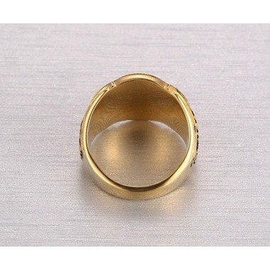 ANILLO SELLO ESTILO MASÓNICO, ACERO Y ORO