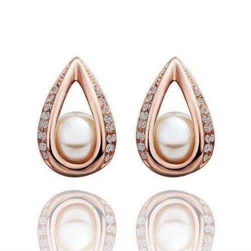 PENDIENTES CON PERLA Y ORO ROSA 18 K