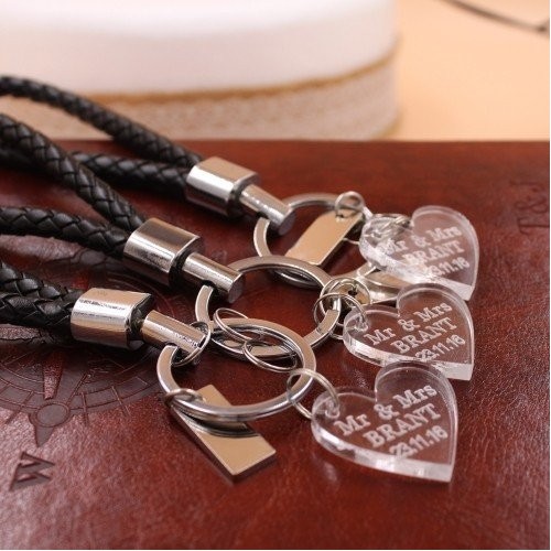 LLAVERO CUERO PERSONALIZADO CON CORAZÓN METACRILATO