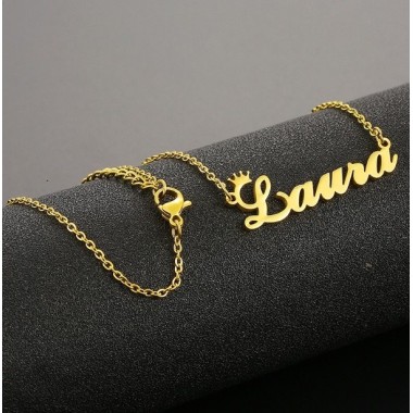 COLLAR PERSONALIZADO CORONA CON NOMBRE EN 3 COLORES - POR ENCARGO