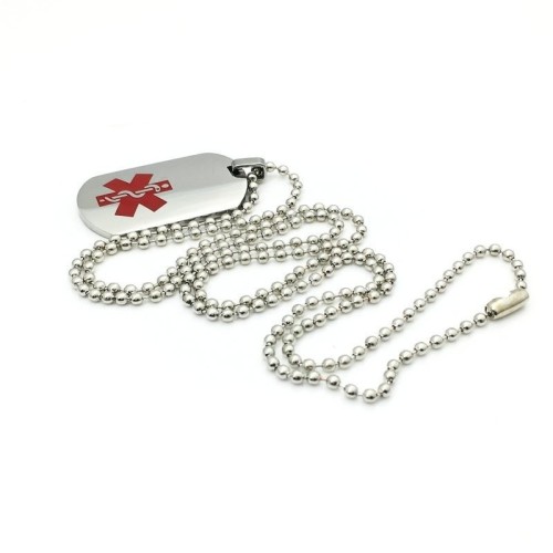 COLGANTE PLACA MÉDICA, ALÉRGICOS, ALZHEIMER, EN ACERO