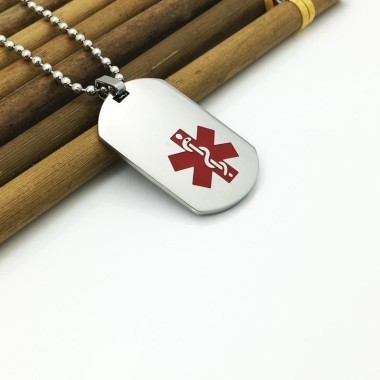 COLGANTE PLACA MÉDICA, ALÉRGICOS, ALZHEIMER, EN ACERO