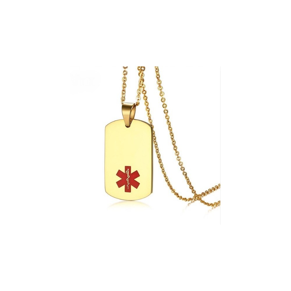 COLGANTE PLACA MÉDICA, ALÉRGICOS, ALZHEIMER, EN ACERO