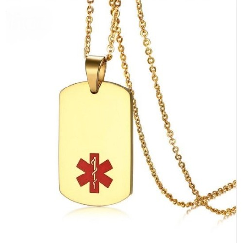 COLGANTE PLACA MÉDICA, ALÉRGICOS, ALZHEIMER, EN ACERO