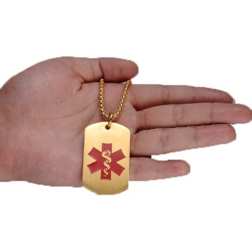 COLGANTE PLACA MÉDICA, ALÉRGICOS, ALZHEIMER, EN ACERO