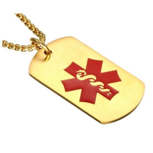 COLGANTE PLACA MÉDICA, ALÉRGICOS, ALZHEIMER, EN ACERO