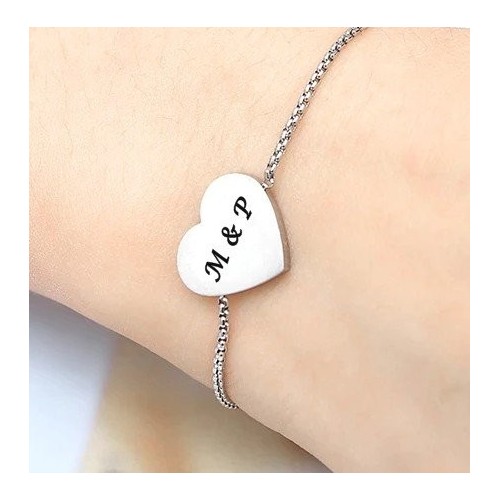 PULSERA ACERO CON CORAZÓN PARA GRABAR