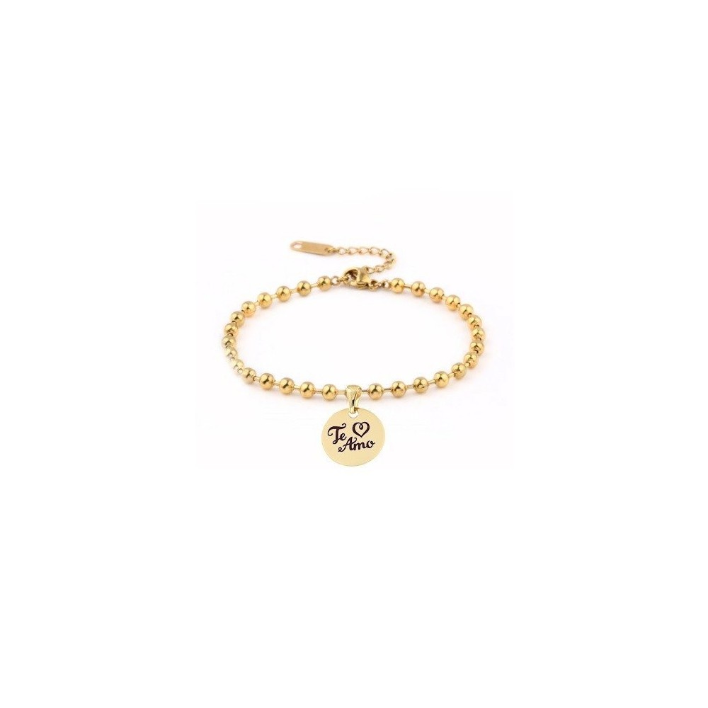 PULSERA BOLITAS CON CHAPITA PERSONALIZADA