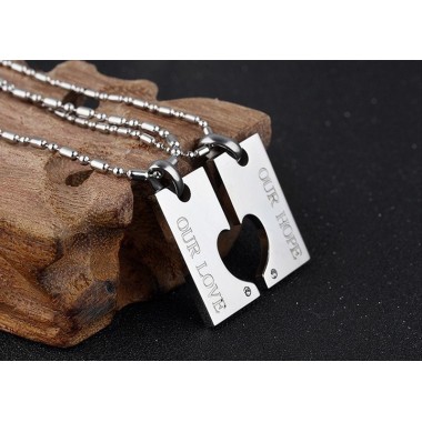 DÚO DE COLGANTES AMOR, IDEAL PAREJA, PARA ÉL Y PARA ELLA (ACERO)