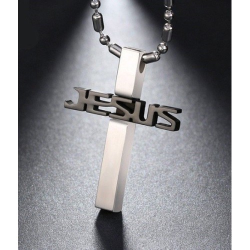 COLGANTE CRUZ "JESÚS" EN ACERO BICOLOR CON CADENA INCLUIDA