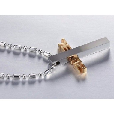 COLGANTE CRUZ "JESÚS" EN ACERO BICOLOR CON CADENA INCLUIDA