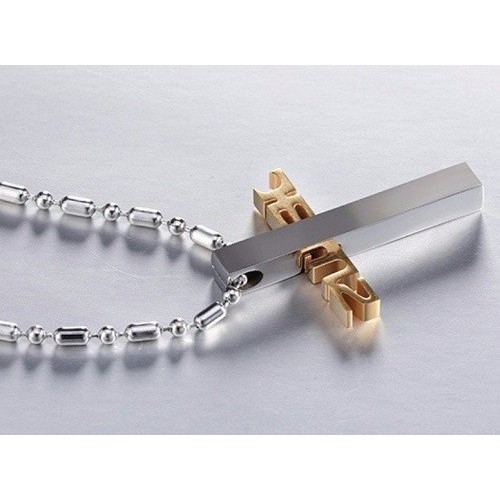 COLGANTE CRUZ "JESÚS" EN ACERO BICOLOR CON CADENA INCLUIDA