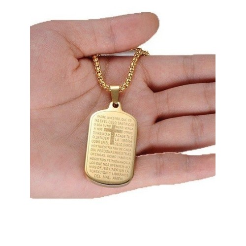 COLGANTE CHAPA "PADRENUESTRO", ACERO Y ORO