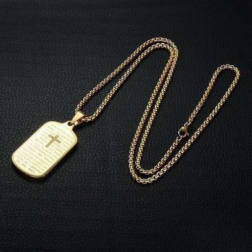 COLGANTE CHAPA "PADRENUESTRO", ACERO Y ORO