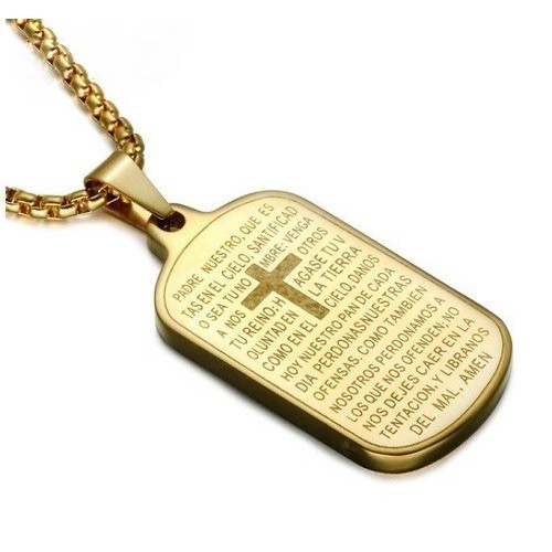 COLGANTE CHAPA "PADRENUESTRO", ACERO Y ORO