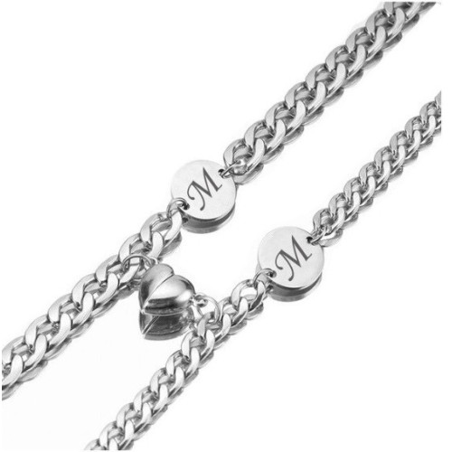 2 PULSERAS CON IMÁN CORAZÓN Y CHAPITA PERSONALIZADA PARA PAREJAS