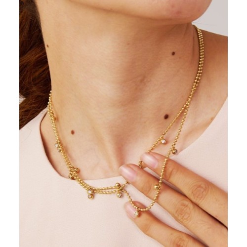 COLLAR GARGANTILLA DOUBLE DROPS, ACERO Y ORO WATERPROOF