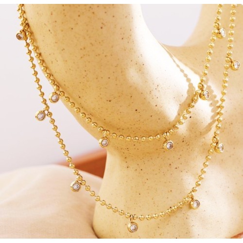 COLLAR GARGANTILLA DOUBLE DROPS, ACERO Y ORO WATERPROOF