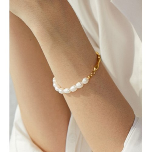 PULSERA PERLAS MALLORCA ACERO Y ORO WATERPROOF