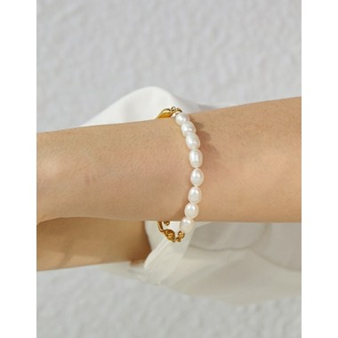 PULSERA PERLAS MALLORCA ACERO Y ORO WATERPROOF