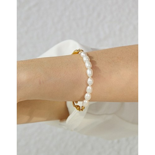 PULSERA PERLAS MALLORCA ACERO Y ORO WATERPROOF