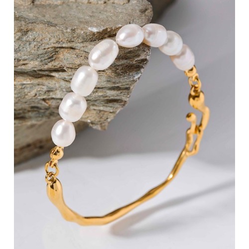PULSERA PERLAS MALLORCA ACERO Y ORO WATERPROOF