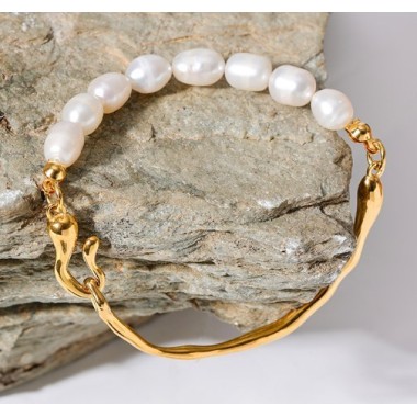 PULSERA PERLAS MALLORCA ACERO Y ORO WATERPROOF