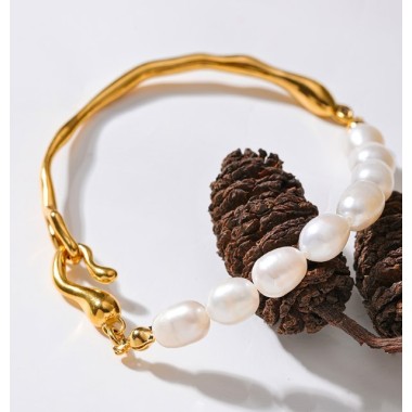PULSERA PERLAS MALLORCA ACERO Y ORO WATERPROOF