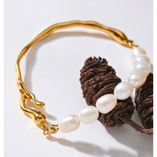 PULSERA PERLAS MALLORCA ACERO Y ORO WATERPROOF