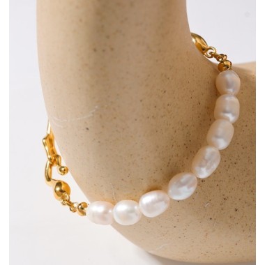 PULSERA PERLAS MALLORCA ACERO Y ORO WATERPROOF