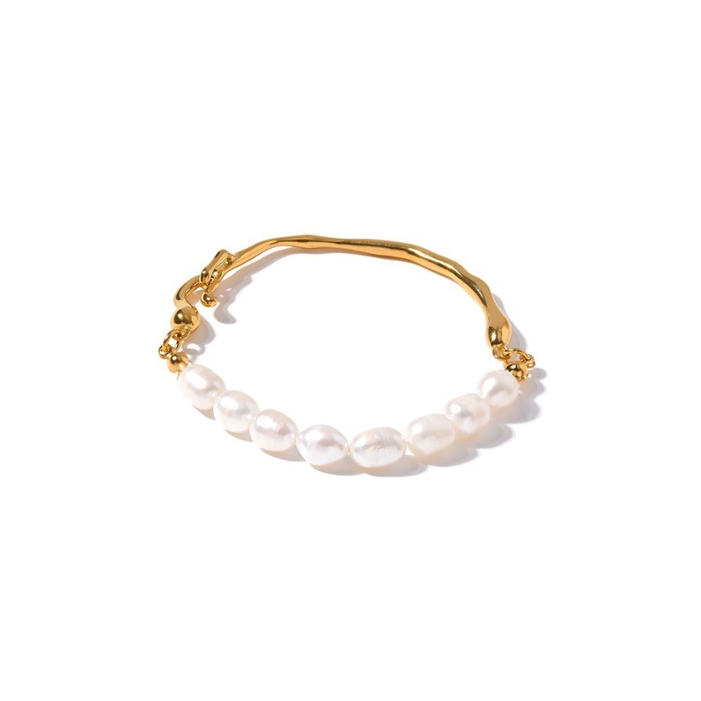 PULSERA PERLAS MALLORCA ACERO Y ORO WATERPROOF