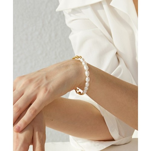 PULSERA PERLAS MALLORCA ACERO Y ORO WATERPROOF