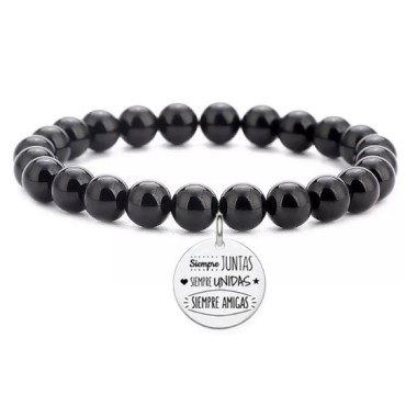 PULSERA BOLAS CUARZO CON MEDALLAS PERSONALIZADAS