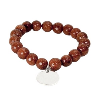 PULSERA BOLAS CUARZO CON MEDALLAS PERSONALIZADAS