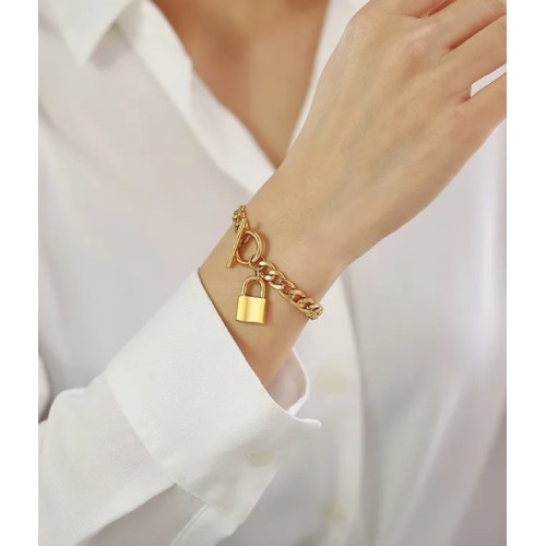 PULSERA CANDADO ACERO Y ORO