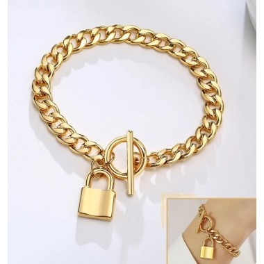 PULSERA CANDADO ACERO Y ORO