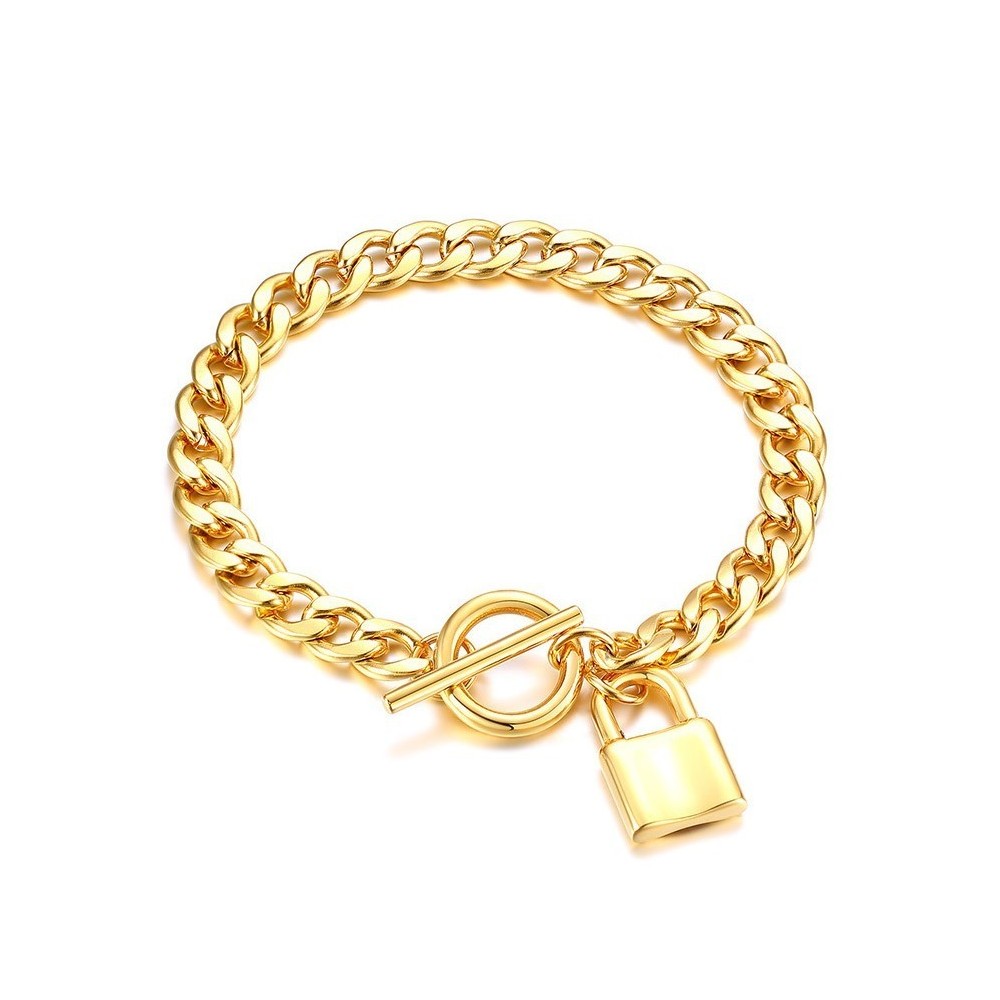 PULSERA CANDADO ACERO Y ORO