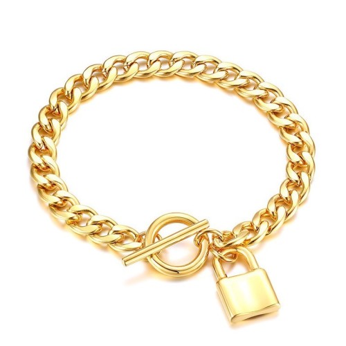 PULSERA CANDADO ACERO Y ORO