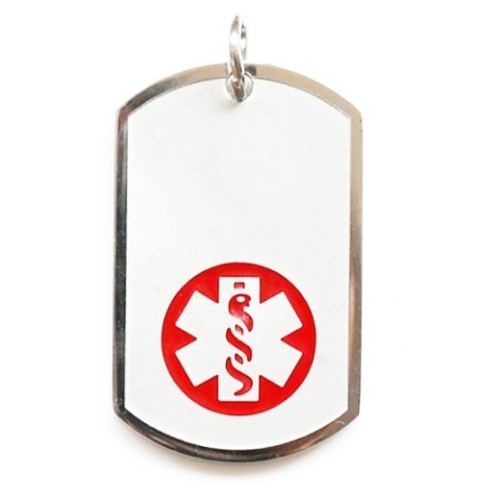 COLGANTE PLACA MÉDICA, ALÉRGICOS, ALZHEIMER, EN ACERO