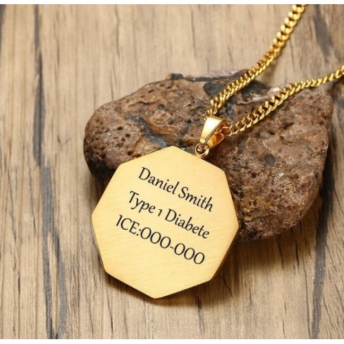 COLGANTE PLACA MÉDICA, ALÉRGICOS, ALZHEIMER, EN ACERO