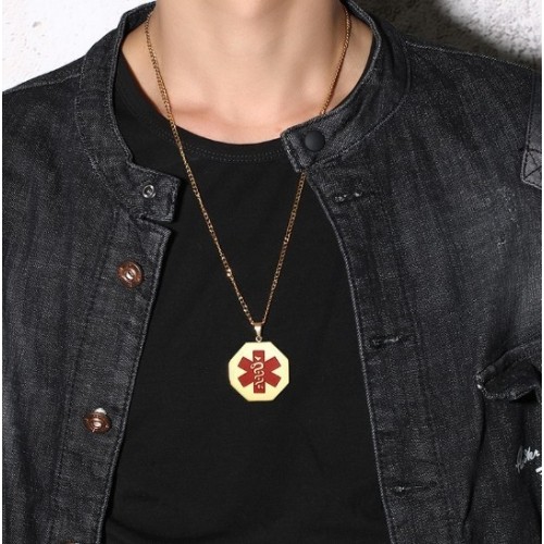 COLGANTE PLACA MÉDICA, ALÉRGICOS, ALZHEIMER, EN ACERO