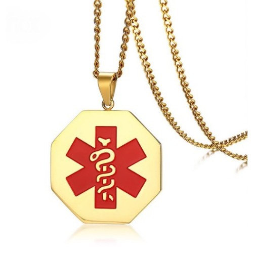 COLGANTE PLACA MÉDICA, ALÉRGICOS, ALZHEIMER, EN ACERO