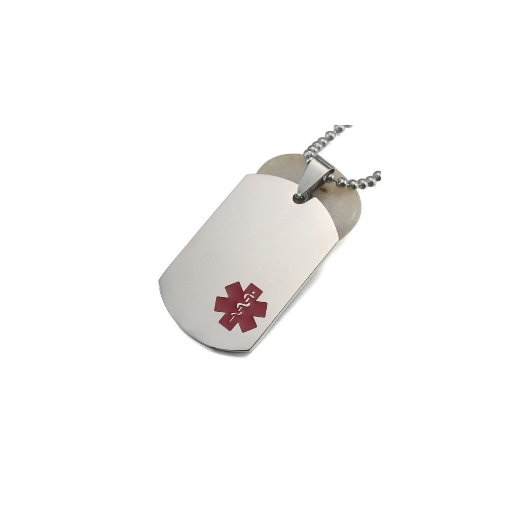 COLGANTE PLACA MÉDICA, ALÉRGICOS, ALZHEIMER, EN ACERO