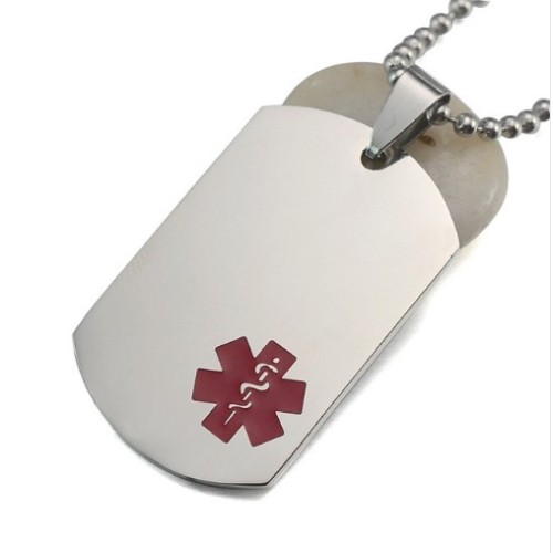 COLGANTE PLACA MÉDICA, ALÉRGICOS, ALZHEIMER, EN ACERO