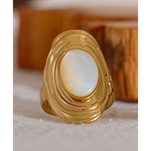 ANILLO OPALO ACERO Y ORO WATERPROOF