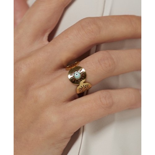 ANILLO "RA" CON OJO TURCO, ACERO Y ORO WATERPROOF